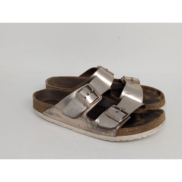 Birkenstock Arizona Metallic Copper Leather Cork Sandals Women's Sz 7 - Picture 1 of 7